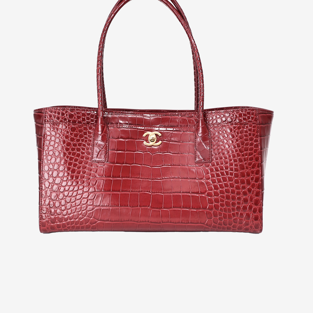 Chanel 26S Shopping Bag Small in Red Crocodile Leather with Gold Hardware front view