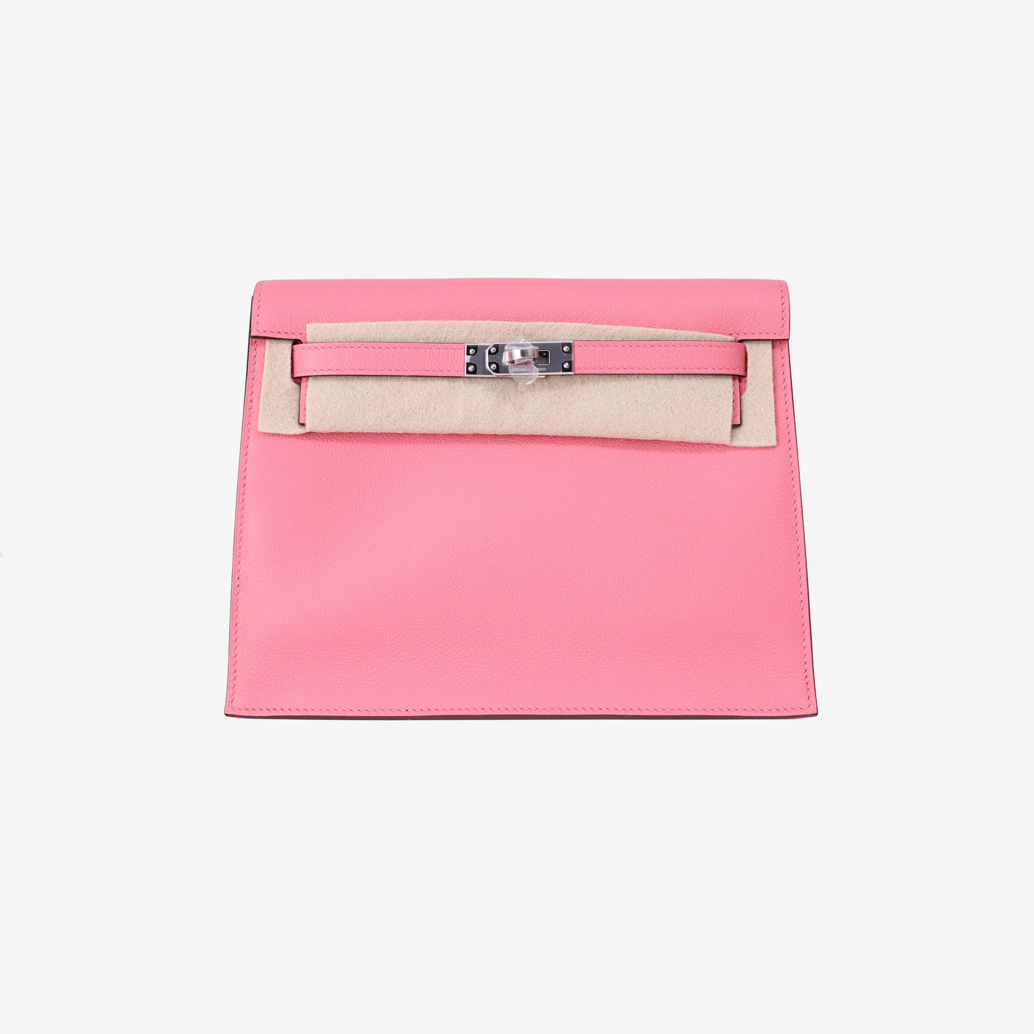 Hermès Kelly Danse in Rose Azalée Evercolor Leather with Palladium Hardware front view