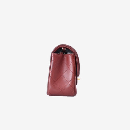 Chanel Classic Mini Flap Bag in Burgundy Lambskin Leather with Gold Hardware