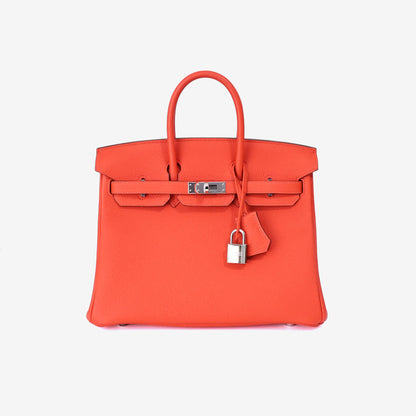 Hermès Birkin 25 in Rouge Togo Leather with Palladium Hardware front view