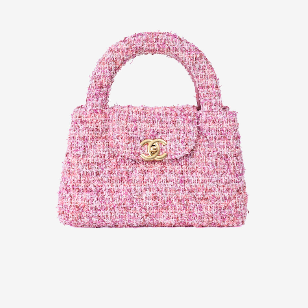 Chanel Small Kelly Nano Shopper in Pink Tweed Leather with Gold Hardware