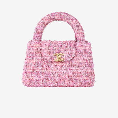 Chanel Small Kelly Nano Shopper in Pink Tweed Leather with Gold Hardware