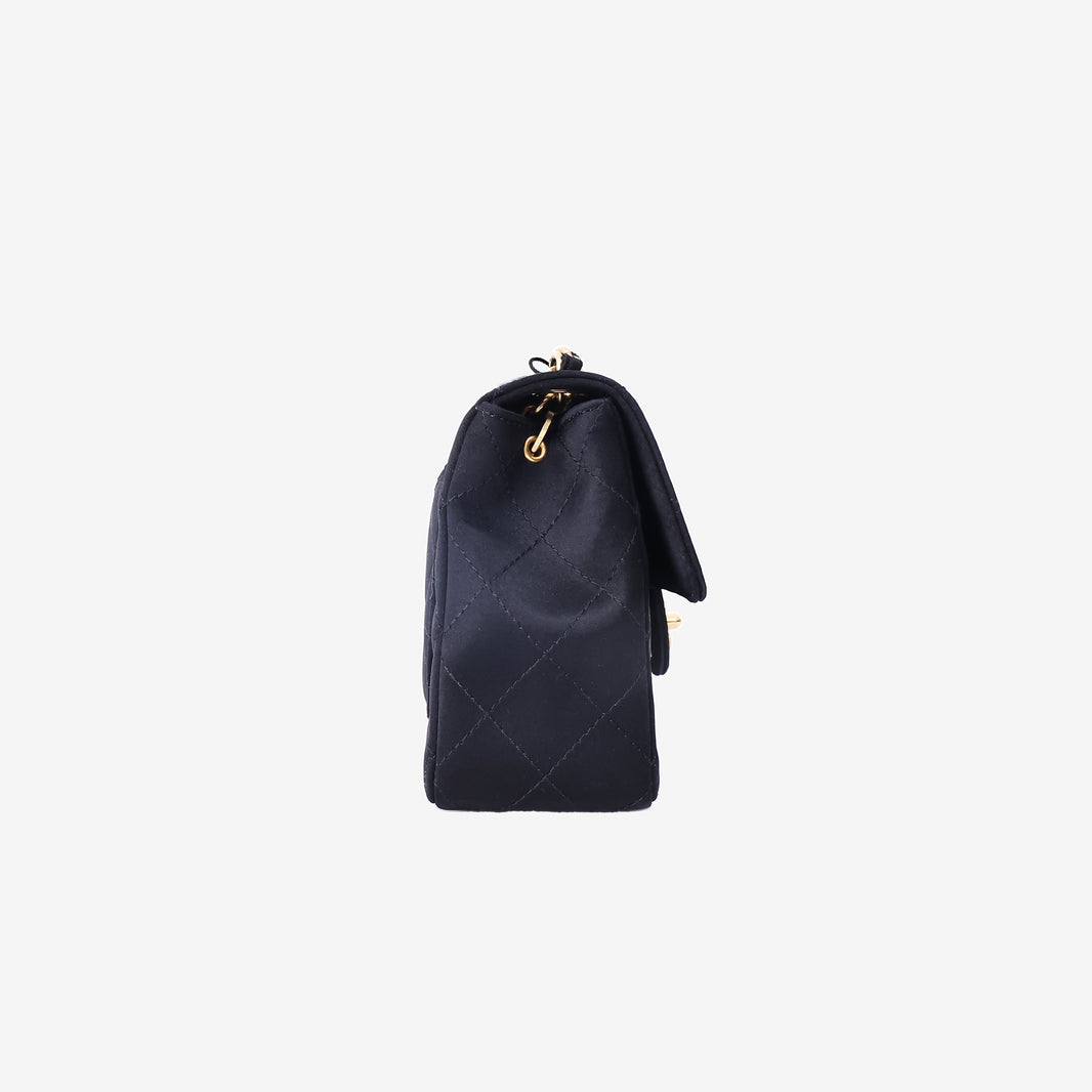 Chanel Classic Square Flap Bag in Black Satin with Gold Hardware
