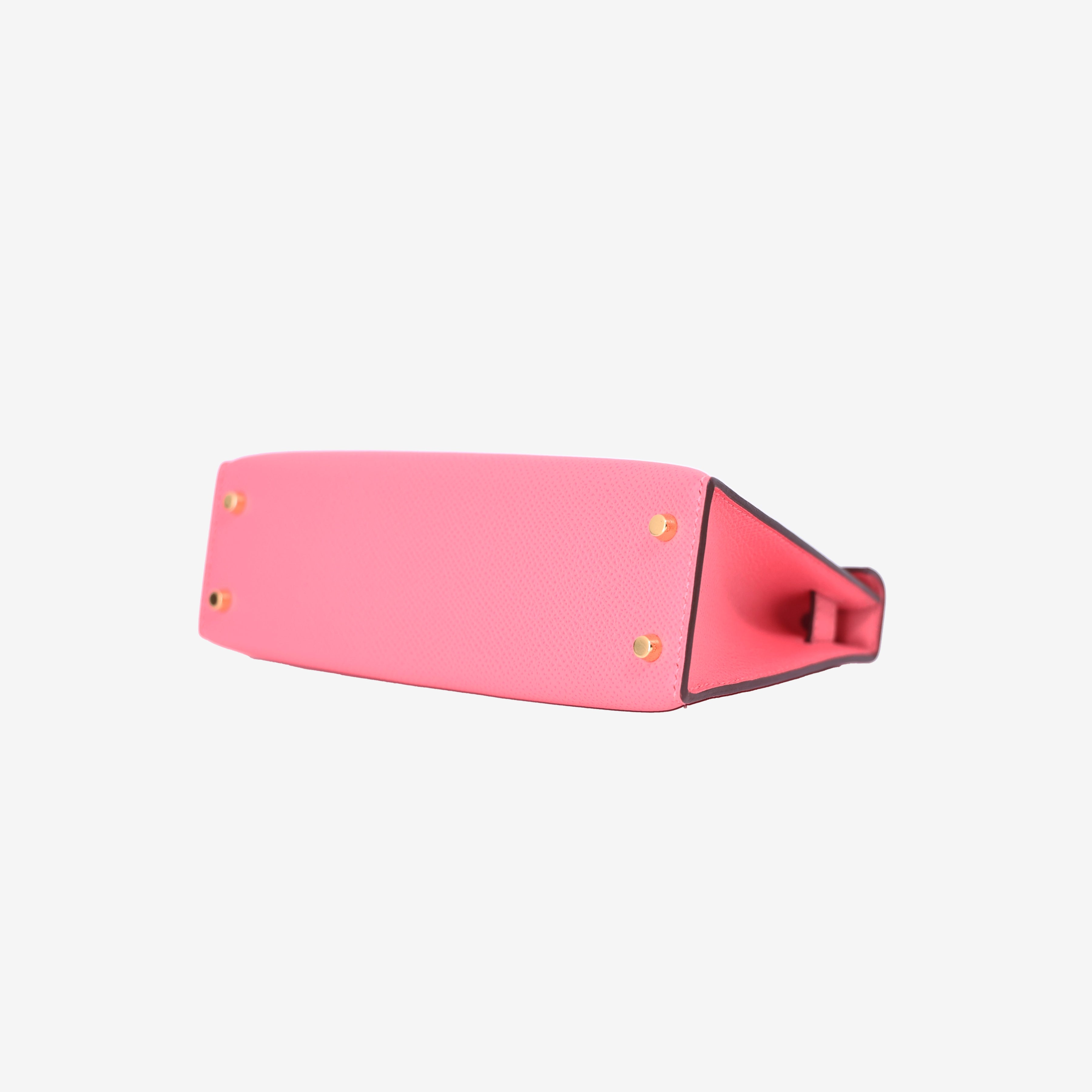 Hermès Mini Kelly 20 in Rose Azalée Epsom Leather with Gold Hardware bottom side view