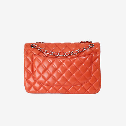 Chanel Jumbo Classic Flap Bag in Orange Lambskin Leather with Silver Hardware (Contact to Enquire)
