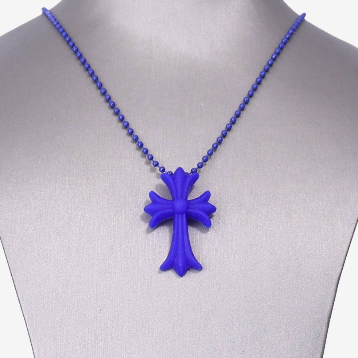 Chrome Hearts Cross Pendant Necklace in Blue Silicone detail view