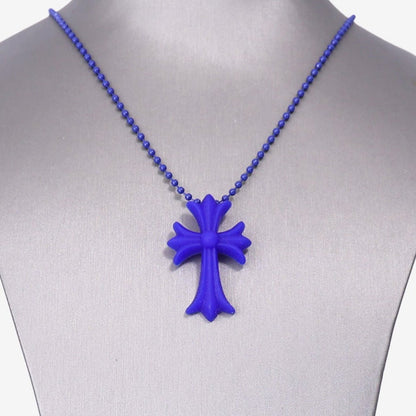 Chrome Hearts Cross Pendant Necklace in Blue Silicone detail view