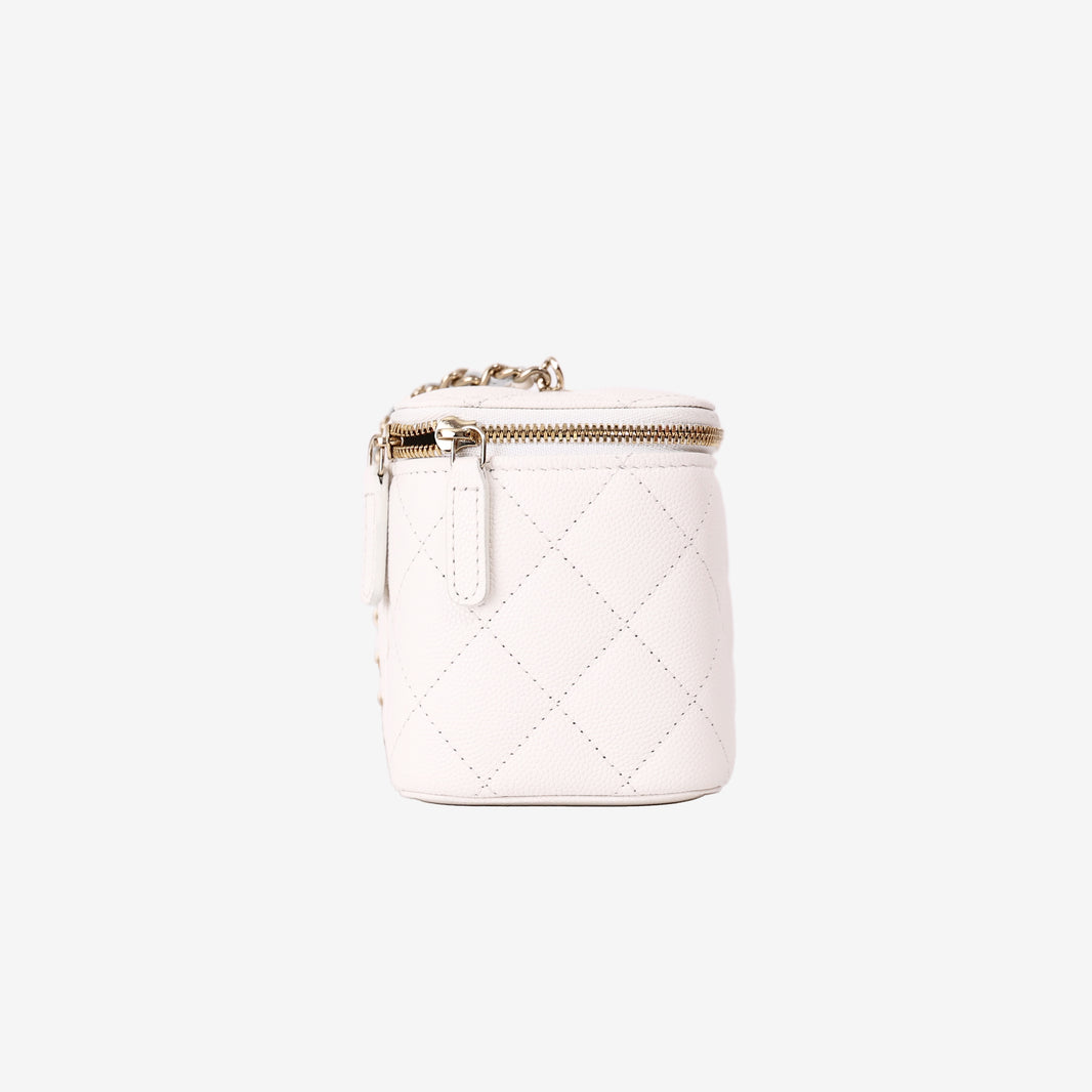 Chanel Vanity Case with Chain Bag in White Caviar Leather with Gold Hardware