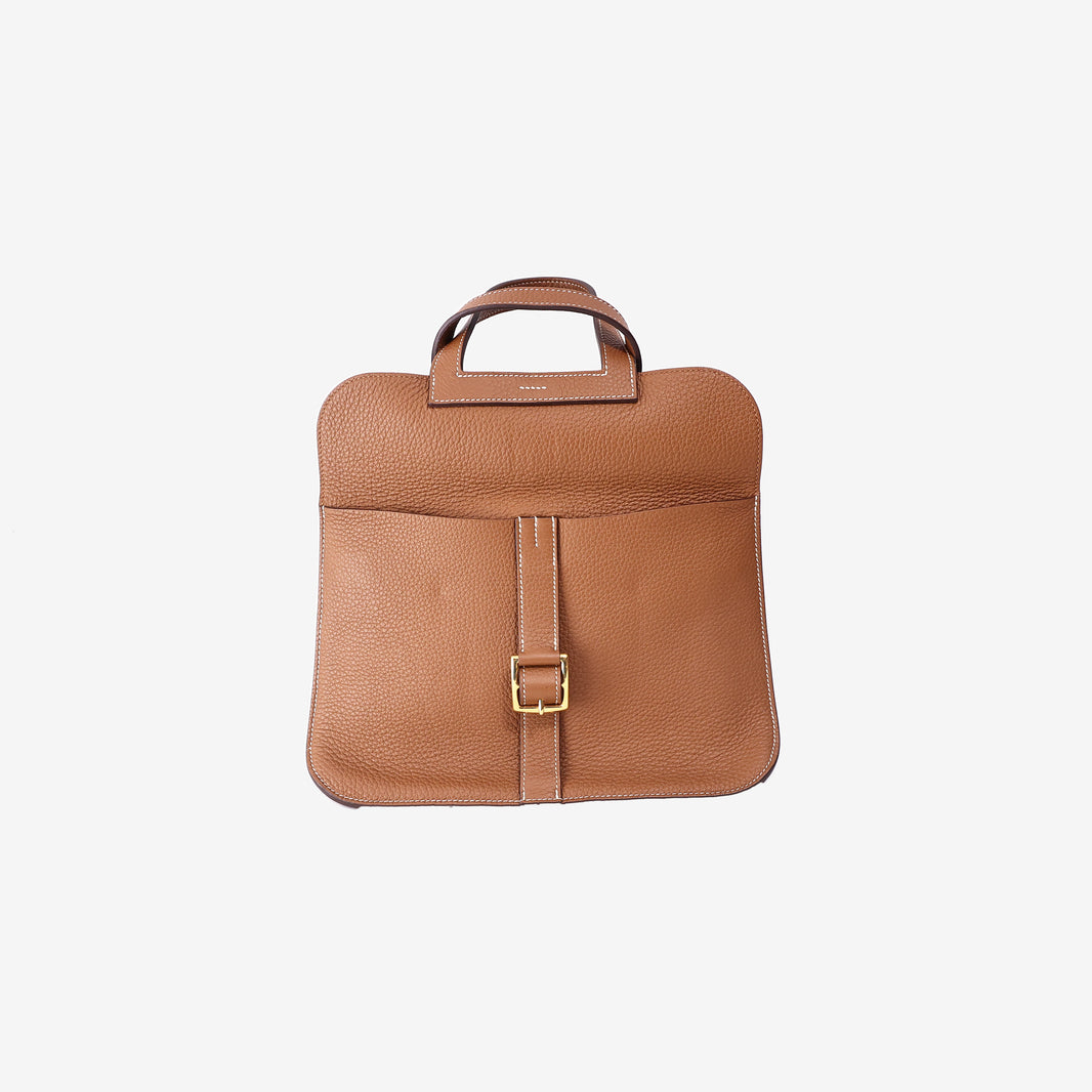 Hermès Halzan 31 Bag in Gold Clemence Leather with Gold Hardware