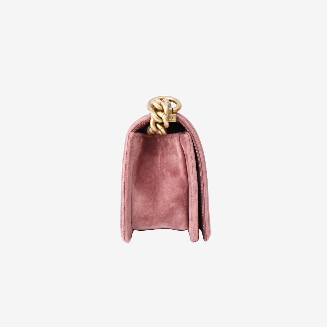 Chanel Small Boy Bag in Pink Velvet with Gold Hardware (Contact to Enquire)