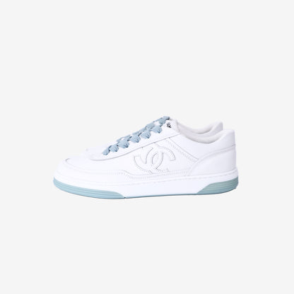Chanel CC Sneakers in White Calfskin Leather (Size 37.5)