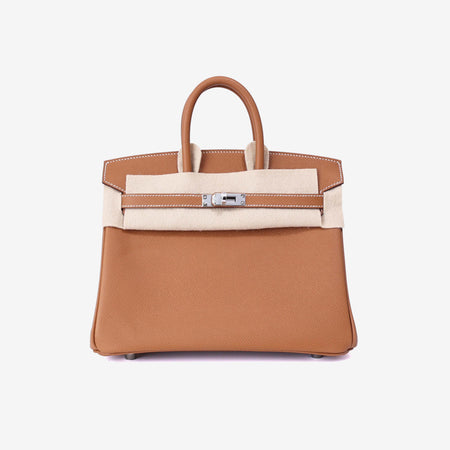 Hermès Birkin 25 in Gold Epsom Leather with Palladium Hardware front view