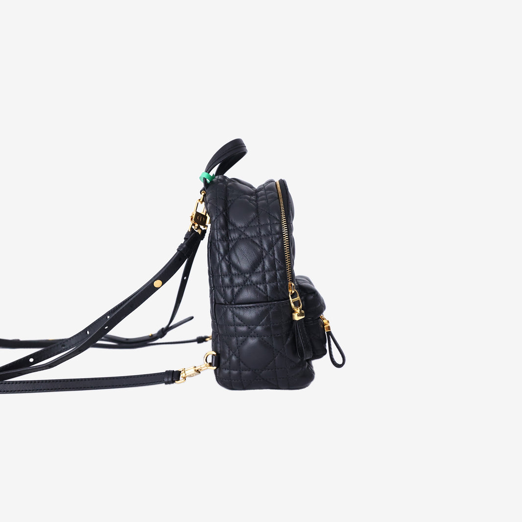 Dior Cannage Mini Backpack in Black Quilted Lambskin Leather with Gold Hardware