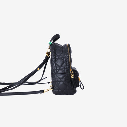 Dior Cannage Mini Backpack in Black Quilted Lambskin Leather with Gold Hardware