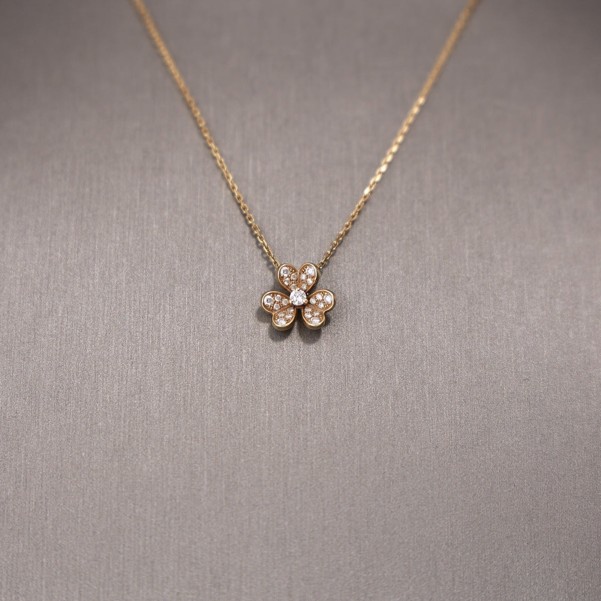 Van Cleef & Arpels Frivole Mini Diamond Necklace in 18k Pink Gold with Diamonds detail view