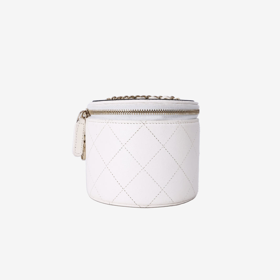 Chanel Chain & Charm Vanity Case in White/Black Lambskin Leather with Gold Hardware