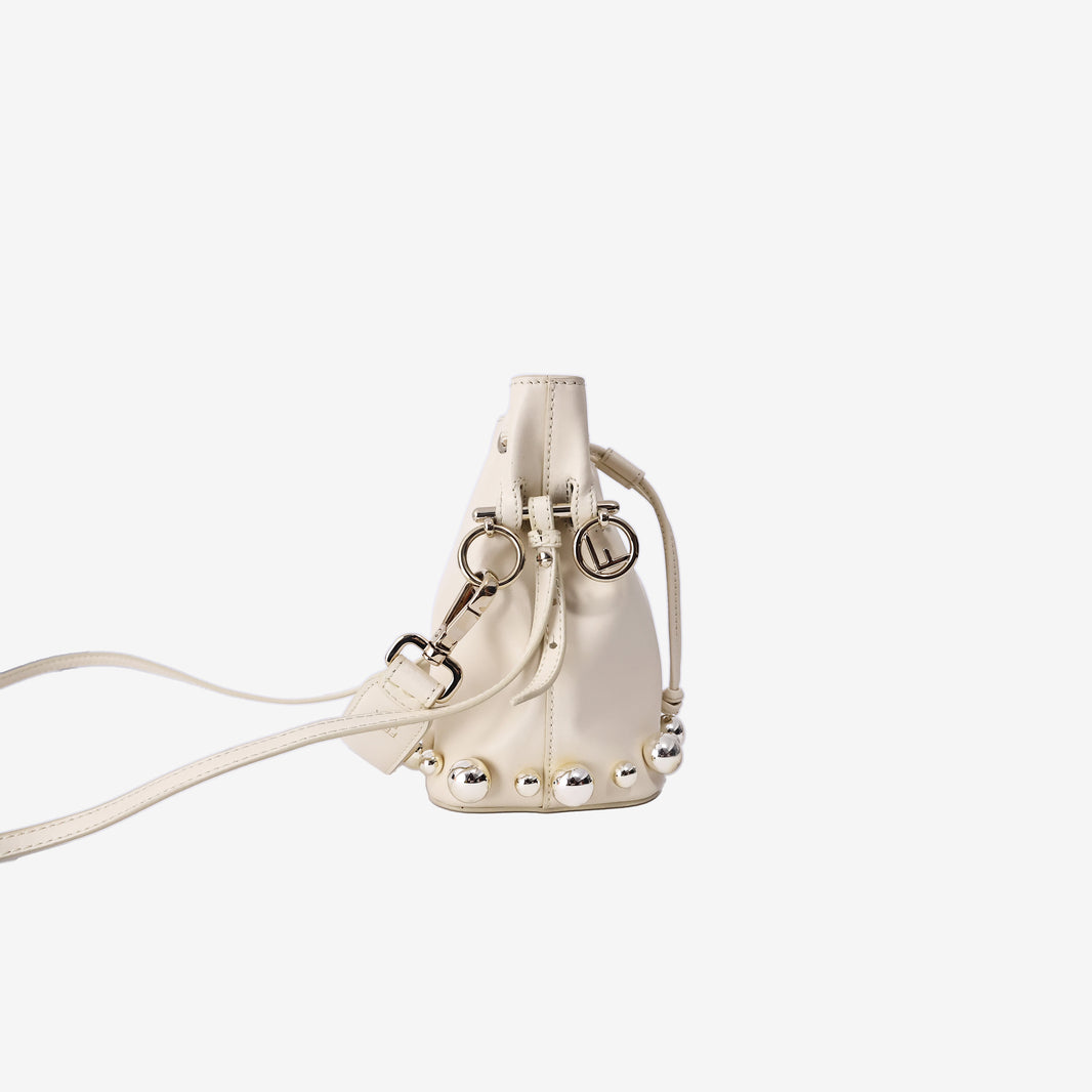 Fendi Mon Trésor Mini Bucket Bag in Ivory/Off-White Calfskin Leather with Gold Hardware