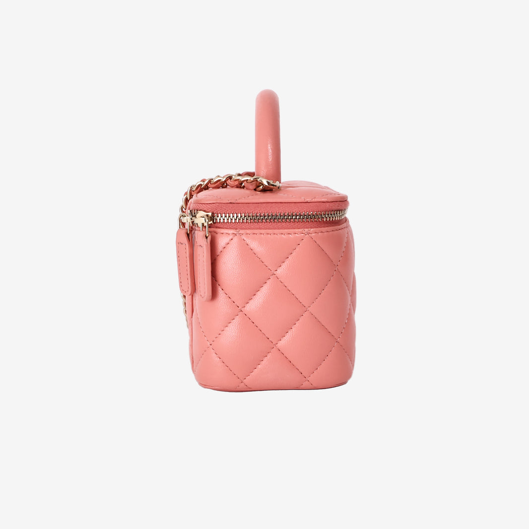 Chanel Quilted Top Handle Vanity Case in Pink Lambskin with Gold Hardware