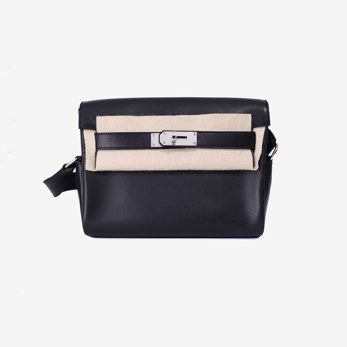Hermès Kelly Messenger in Noir Evergrain Leather with Palladium Hardware front view