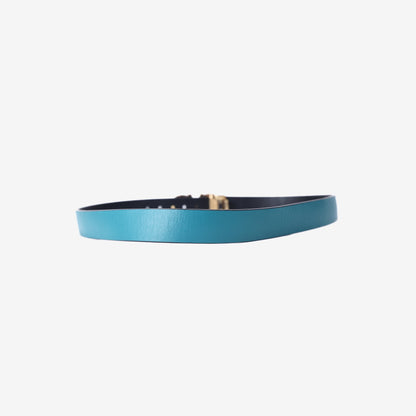 Salvatore Ferragamo Gancini Reversible Belt in Turquoise Blue Calfskin Leather