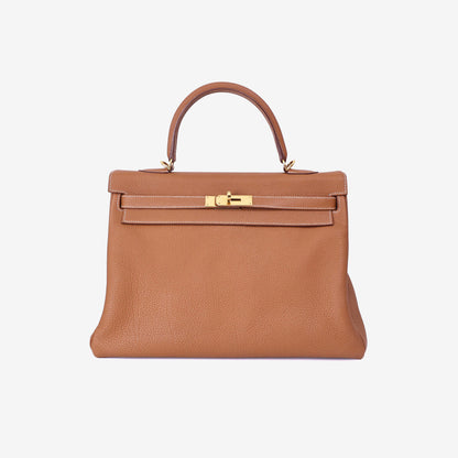 Hermès Kelly 35 in Gold Togo Leather with Palladium Hardware front view