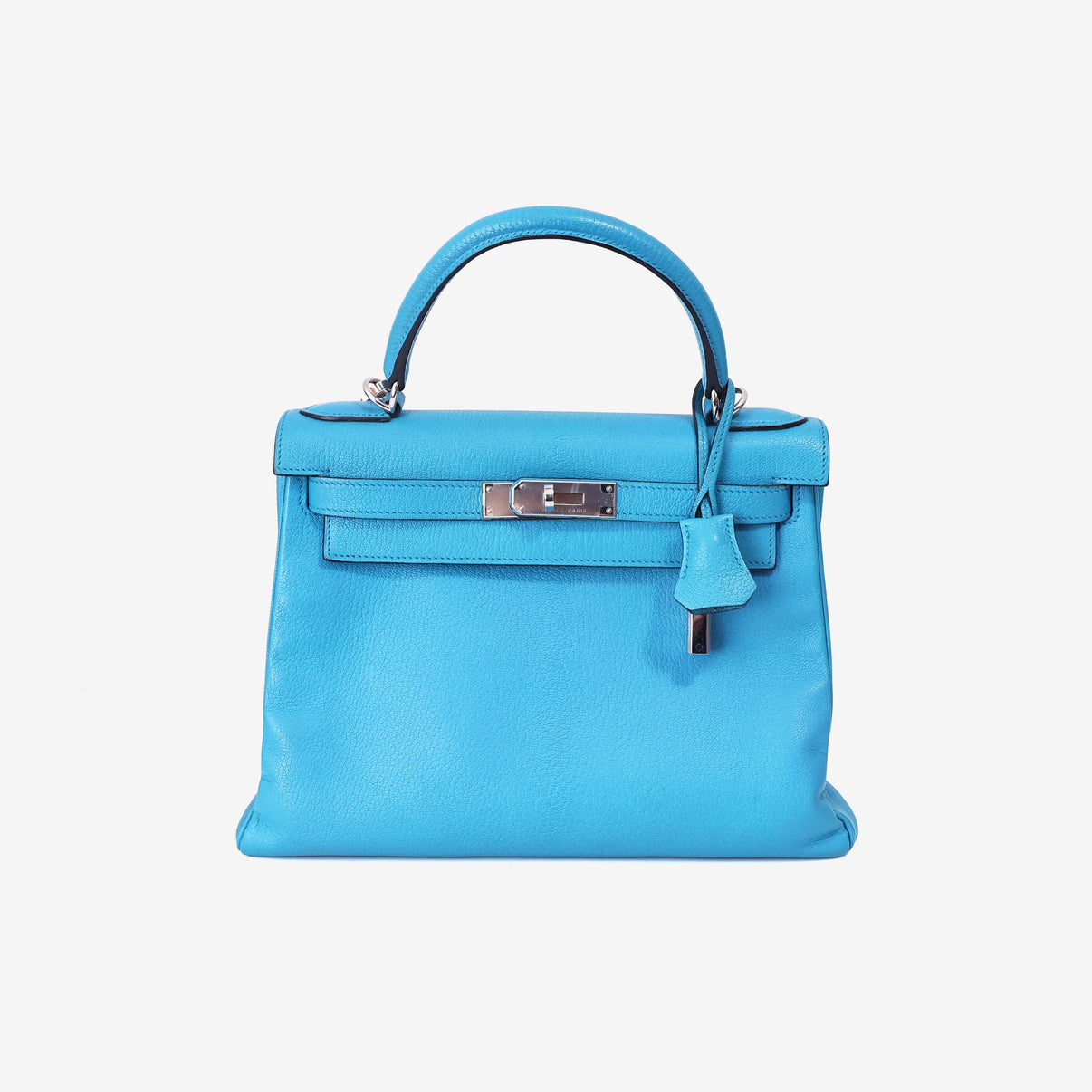 Hermès Kelly 28 in Celeste Evercolor Leather with Palladium Hardware front view