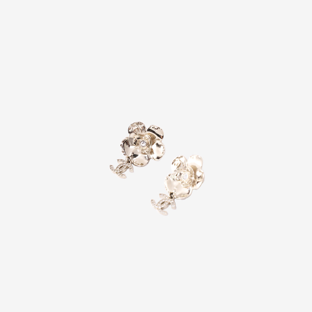 Chanel Camellia Flower Earrings in Gold-Tone Metal with Crystal