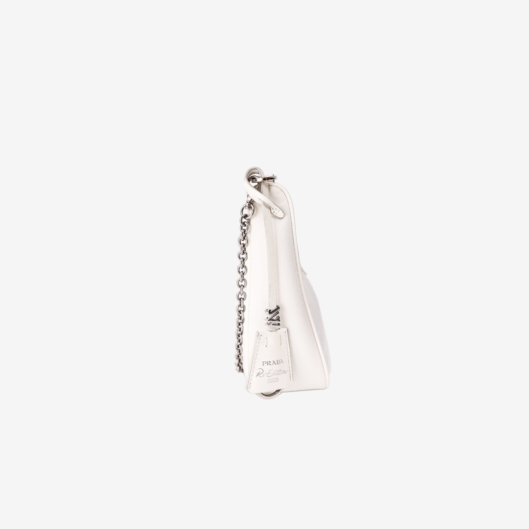 Prada Re-Edition 2000 Shoulder Bag in White Nylon with Silver Hardware
