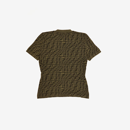 Fendi FF Knit Short Sleeve Jumper in Khaki Green Viscose Blend (Size IT 44)