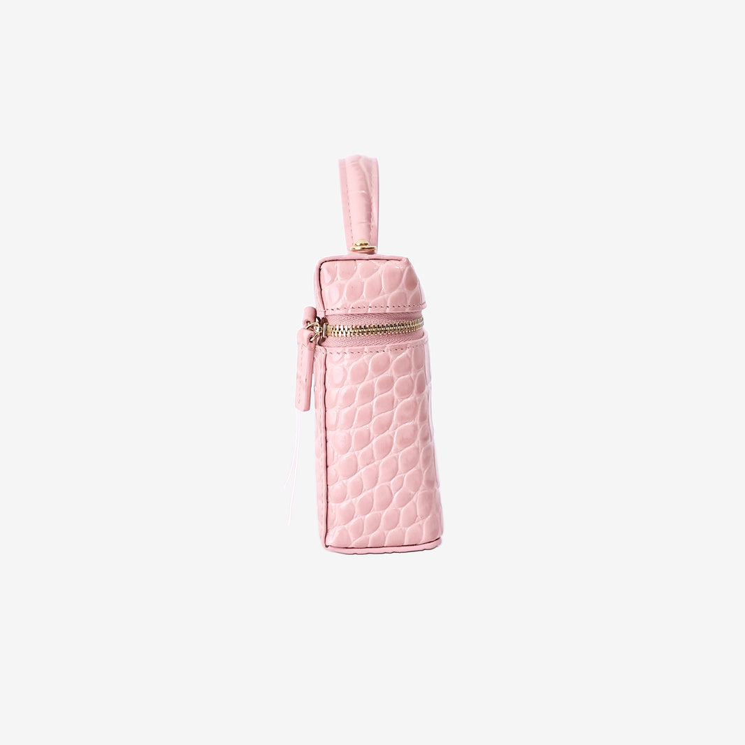Chanel Crocodile-Embossed Slim Vanity Case in Pink Calfskin Leather with Gold Hardware
