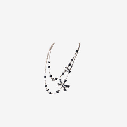 Chanel Long Sautoir Necklace in Black & White Beads with Crystal Bow, Faux Pearls & Gold-Tone Hardware