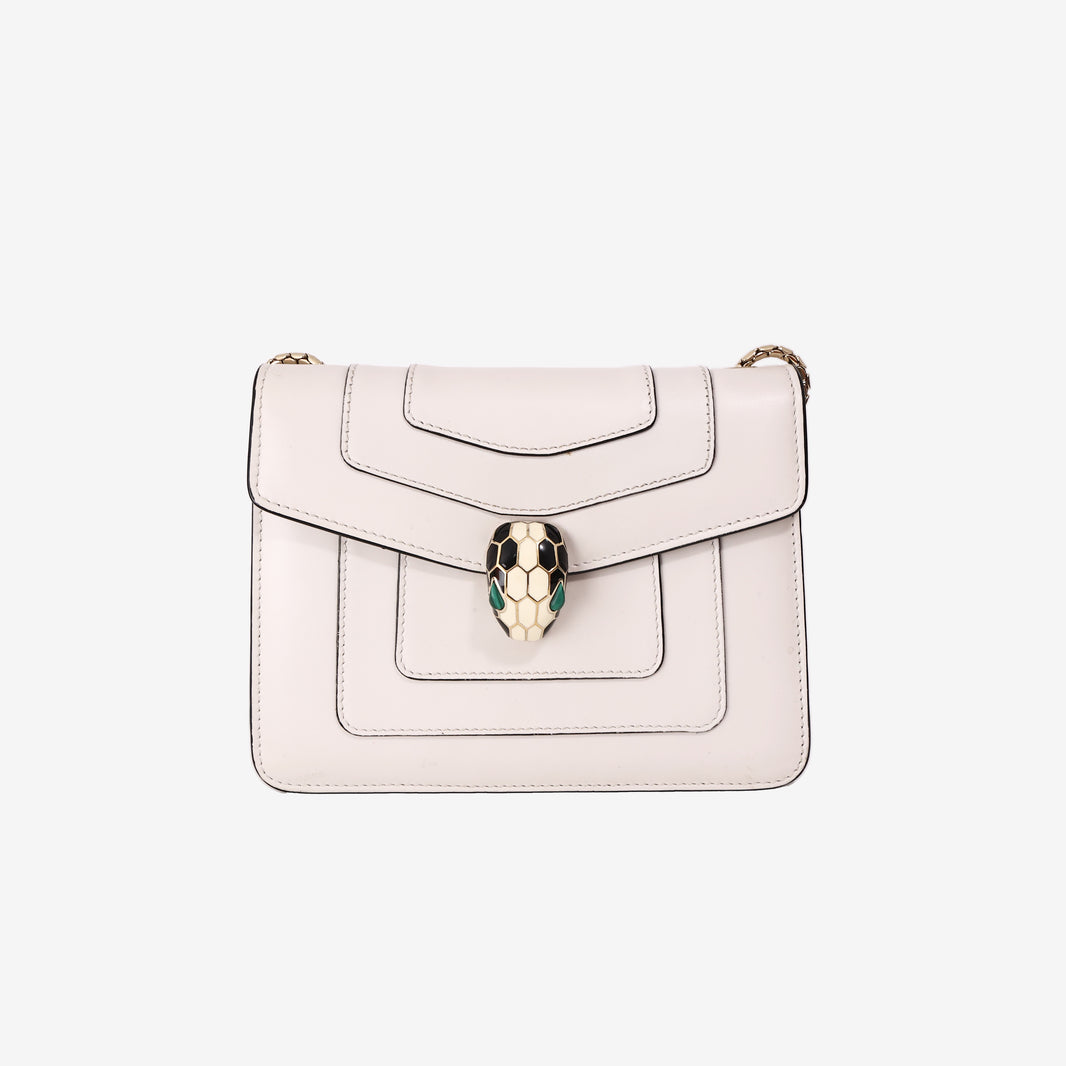 Bvlgari Serpenti Forever Shoulder Bag in White Agate Calfskin Leather