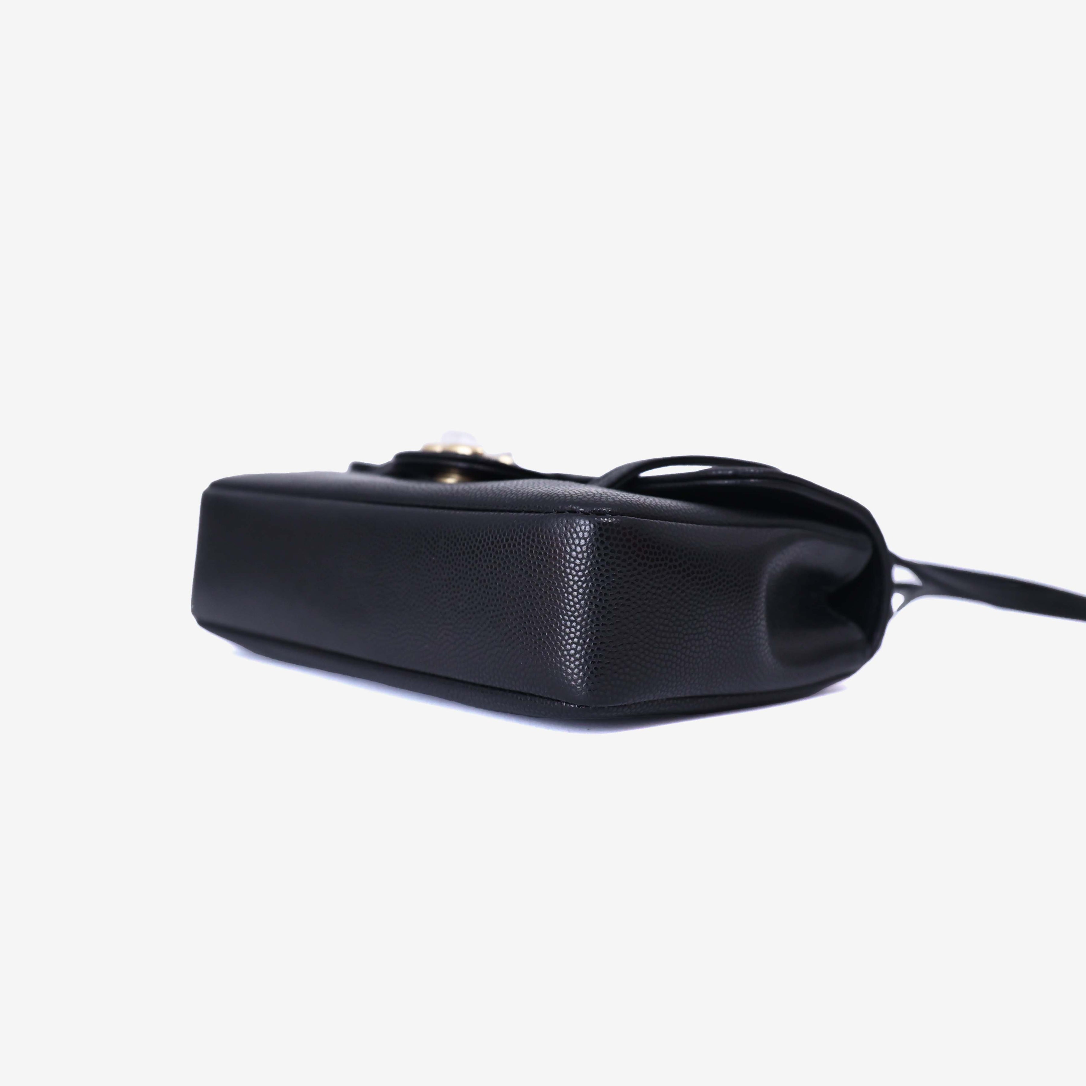 Chanel 26P Preppy Flap Mini Bag in Black Calfskin Leather with Gold Hardware bottom side view