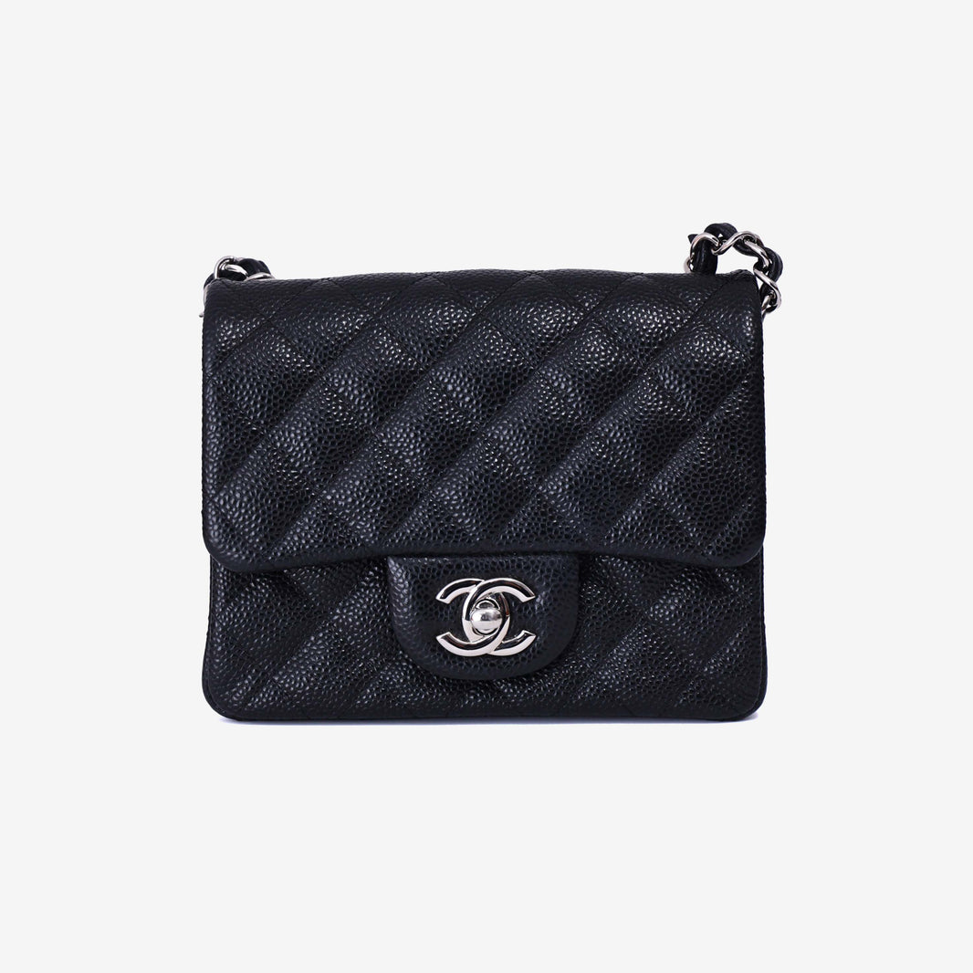 Chanel Classic Flap Mini Square in Black Grained Calfskin with Silver Hardware (Contact to Enquire)