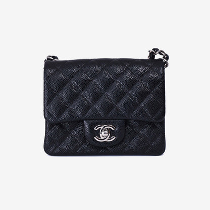 Chanel Classic Flap Mini Square in Black Grained Calfskin with Silver Hardware (Contact to Enquire)