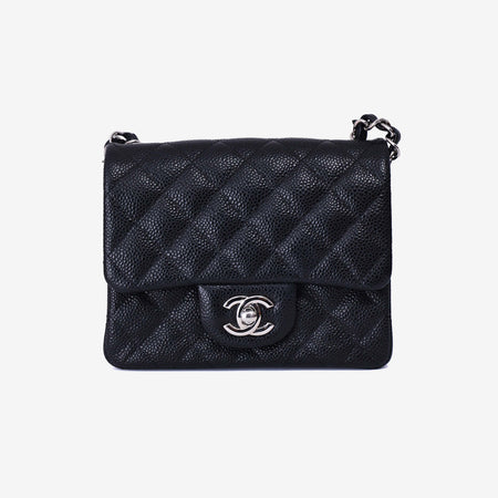 Chanel Classic Flap Mini Square in Black Grained Calfskin with Silver Hardware (Contact to Enquire)
