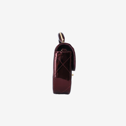 Chanel Large Flap Bag With Handle in Metallic Burgundy Patent Leather with Gold Hardware