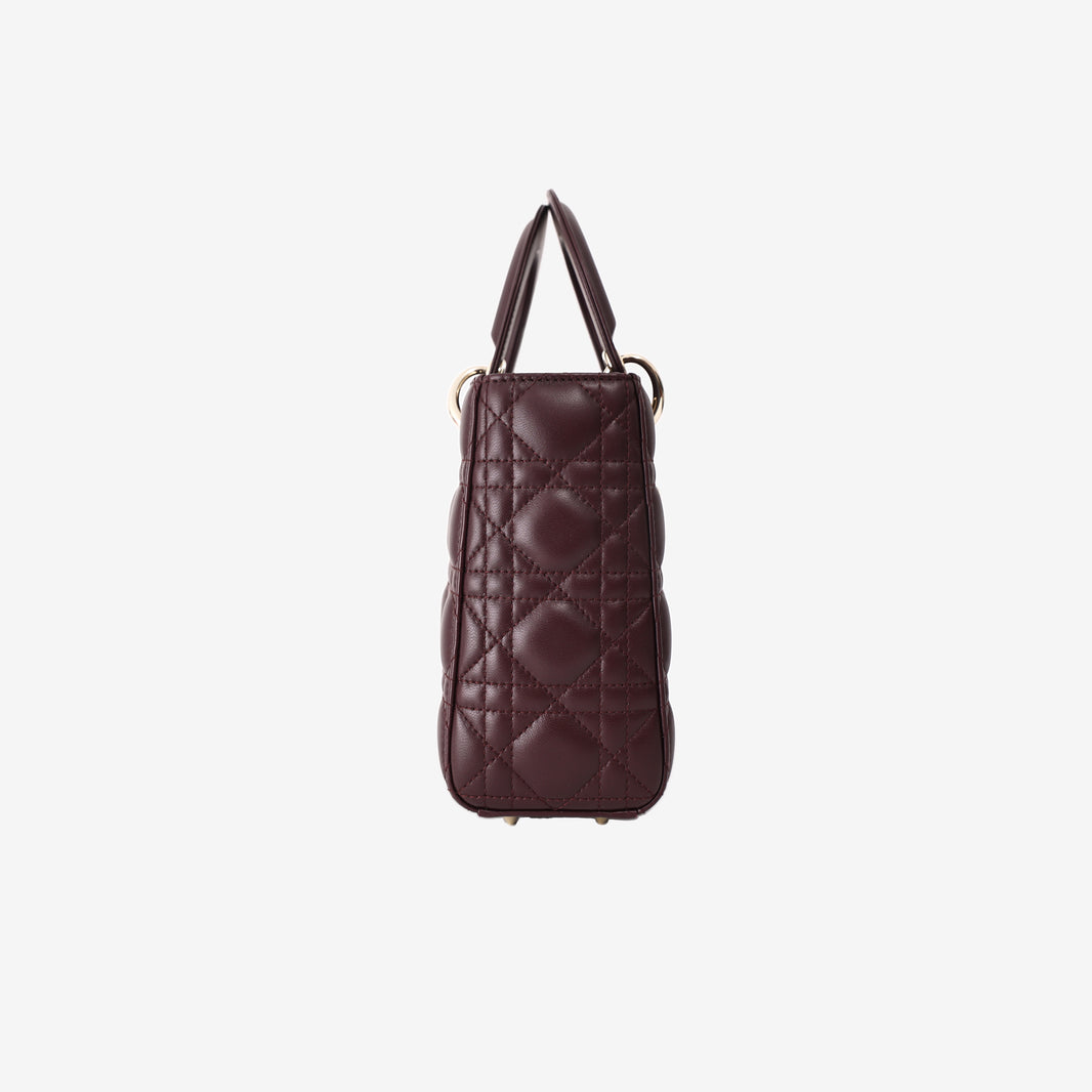 Christian Dior Lady Dior Small Bag in Burgundy Leather with Gold Hardware