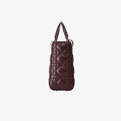 Christian Dior Lady Dior Small Bag in Burgundy Leather with Gold Hardware