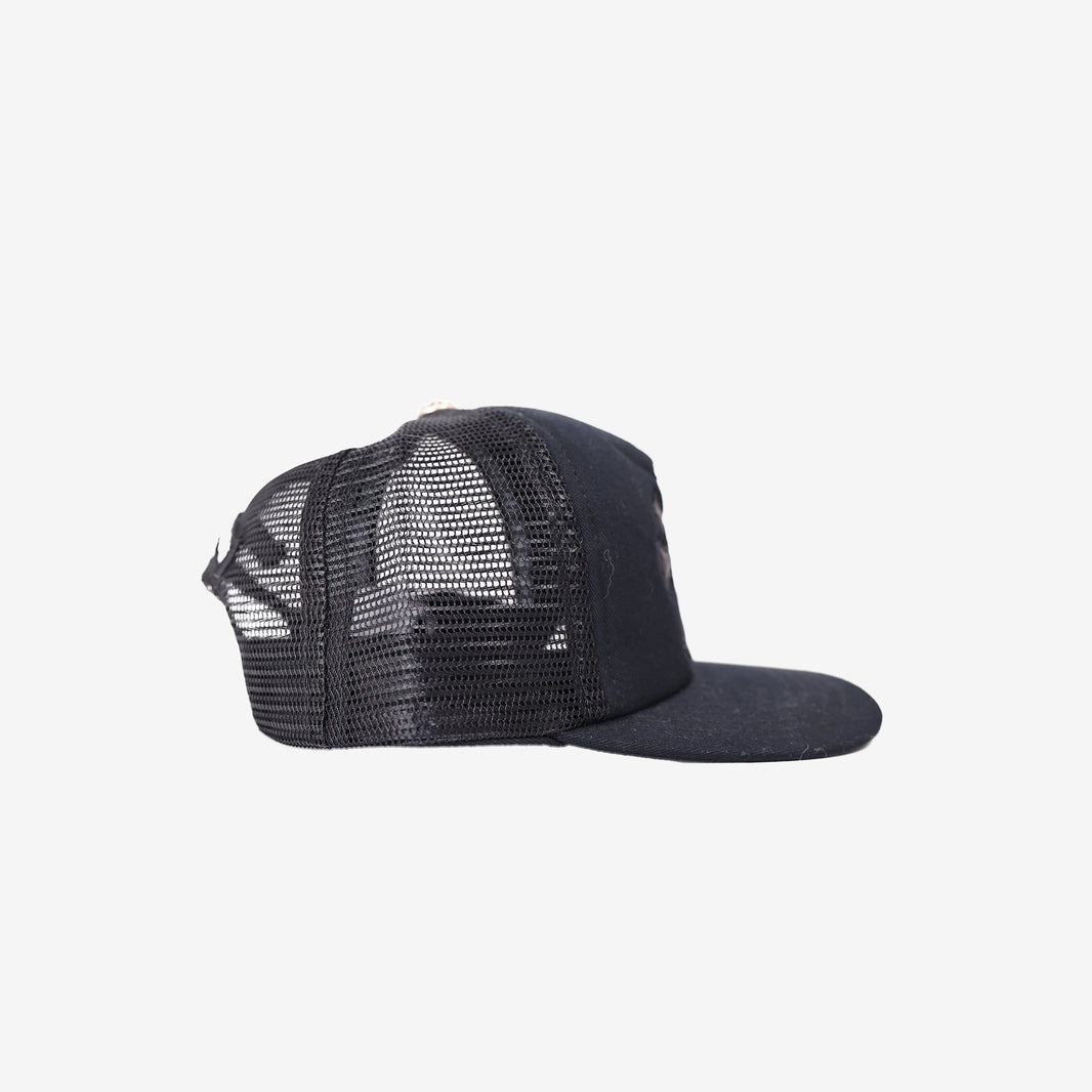 Chrome Hearts Trucker Hat in Black Polyester with Lambskin Leather Triple Cross Patch