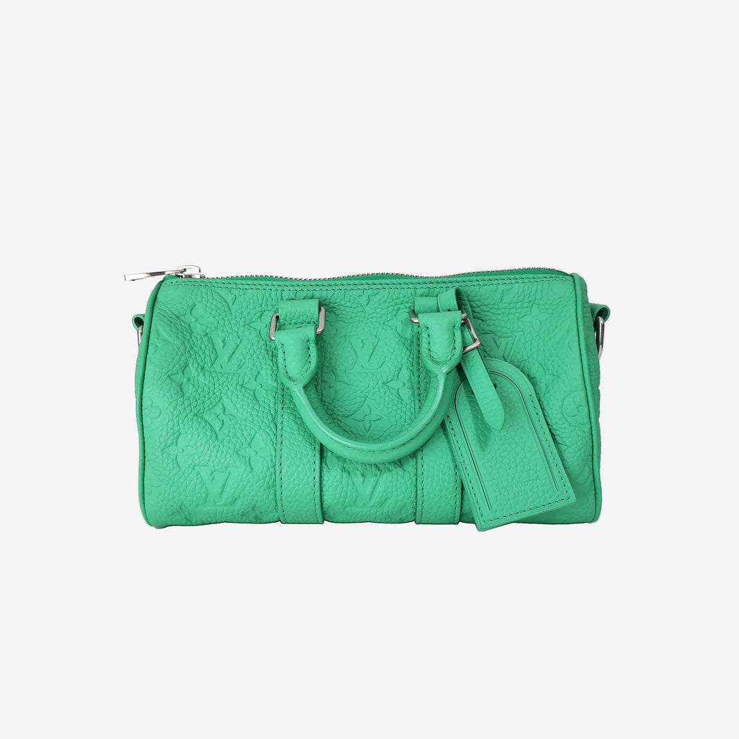 Louis Vuitton Keepall Bandoulière 25 Bag in Green Monogram Taurillon Leather with Silver Hardware