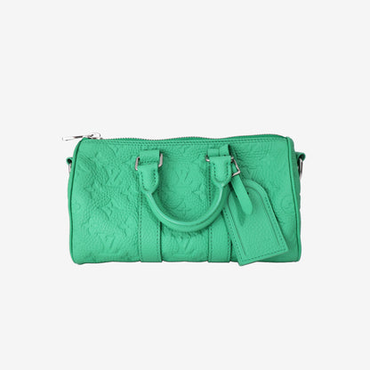 Louis Vuitton Keepall Bandoulière 25 Bag in Green Monogram Taurillon Leather with Silver Hardware