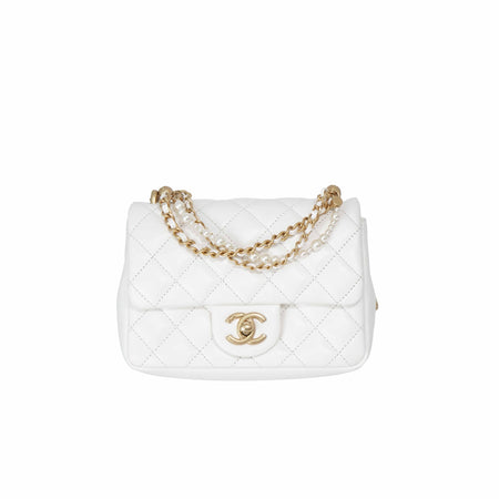 Chanel Pearl Crush Mini Square in White Lambskin Leather with Gold Hardware