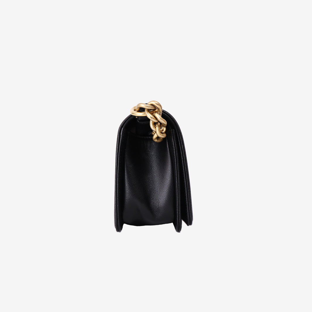 Chanel Small Boy Bag in Black Quilted Caviar Leather with Gold Hardware