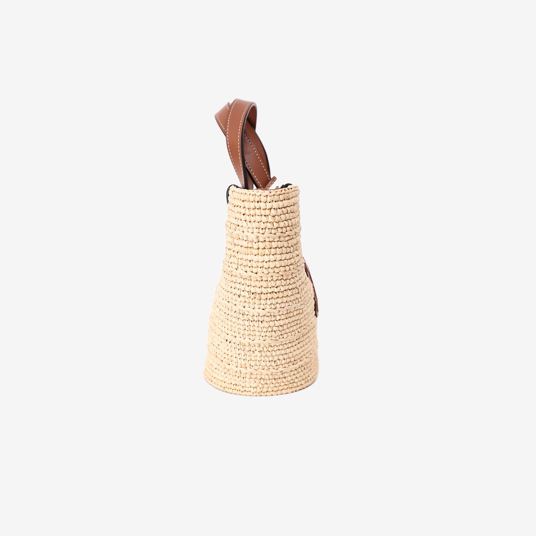 Celine Triomphe Panier Bag in Raffia with Tan Calfskin Leather side view