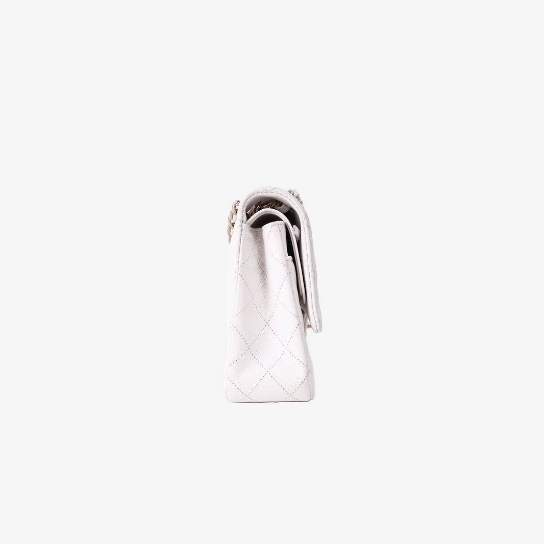 Chanel Medium Classic Double Flap Bag in White Caviar Leather with Gold Hardware