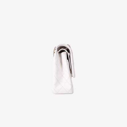 Chanel Medium Classic Double Flap Bag in White Caviar Leather with Gold Hardware