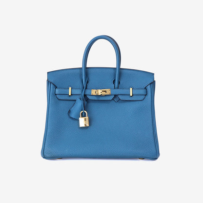 Hermès Birkin 25 in Bleu Togo Leather with Gold Hardware front view