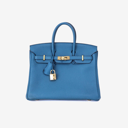 Hermès Birkin 25 in Bleu Togo Leather with Gold Hardware front view