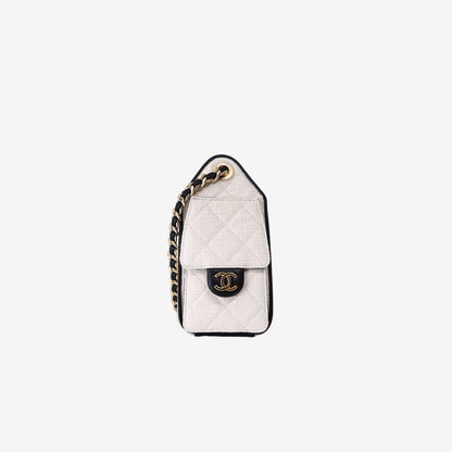 Chanel 25 Mini Hobo Bag in Ecru Quilted Canvas/Black Calfskin with Gold Hardware